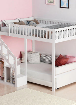 Letto a soppalco 90 x 200 cm, letto a castello per bambini, letto gioco 140 x 200 con scaletta e mobiletto, letto singolo per bambini con protezione anticaduta e ringhiere, letto a soppalco per ragazzi con rete a doghe