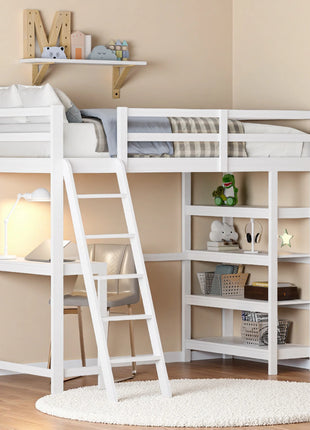 Letto a castello Aura in legno con scrivania e ripiano 140x200 cm Letto a castello singolo in legno massello Letto a castello per bambini