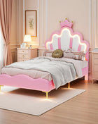 Letto imbottito 90x200 cm per bambini, struttura letto per ragazze, letto per bambini con LED, letto per ragazze con rete a doghe, letto principessa con testiera regolabile, letto per ragazzi, PU, bianco/rosa