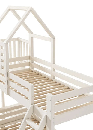 Letto a castello 90x200 e 140x200 cm, letto a soppalco con cassetto, scivolo e scaletta, letto per bambini con rete a doghe, stile casetta