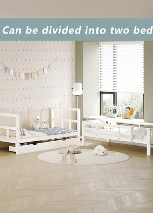 Letto a Castello Anajqaqia 90 x 200 cm, in Legno Massello, con Scala, 2 Cassetti e Rete a Doghe, Letto per Bambini