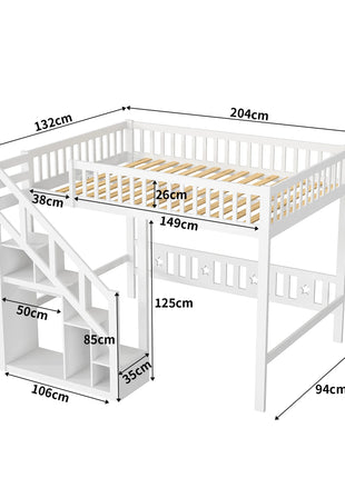 Letto a soppalco 90 x 200 cm, letto a castello per bambini, letto gioco 140 x 200 con scaletta e mobiletto, letto singolo per bambini con protezione anticaduta e ringhiere, letto a soppalco per ragazzi con rete a doghe