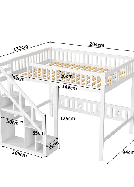 Letto a soppalco 90 x 200 cm, letto a castello per bambini, letto gioco 140 x 200 con scaletta e mobiletto, letto singolo per bambini con protezione anticaduta e ringhiere, letto a soppalco per ragazzi con rete a doghe