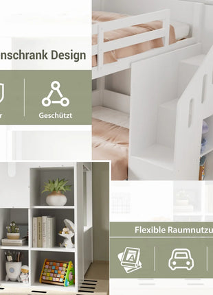 Letto a castello per bambini, letto matrimoniale, letto multifunzionale per bambini, con scale e vani portaoggetti, ringhiera stabile, senza materasso, 90*