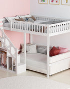 Letto a soppalco 90 x 200 cm, letto a castello per bambini, letto gioco 140 x 200 con scaletta e mobiletto, letto singolo per bambini con protezione anticaduta e ringhiere, letto a soppalco per ragazzi con rete a doghe