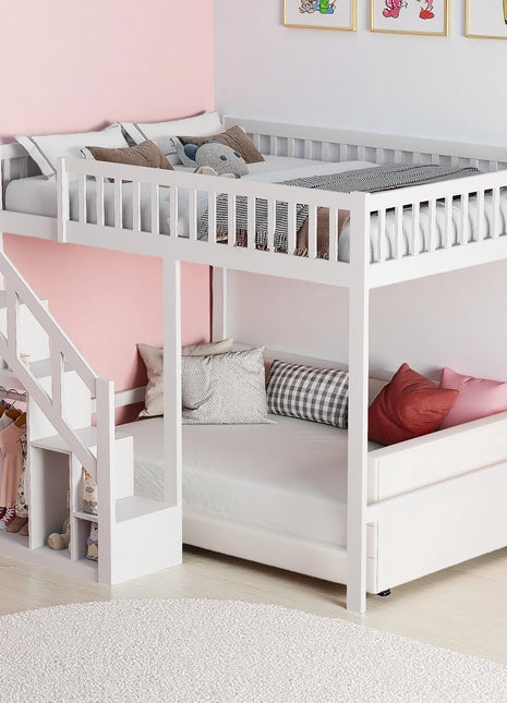 Letto a soppalco 90 x 200 cm, letto a castello per bambini, letto gioco 140 x 200 con scaletta e mobiletto, letto singolo per bambini con protezione anticaduta e ringhiere, letto a soppalco per ragazzi con rete a doghe