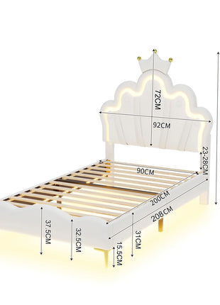 Letto imbottito 90x200 cm per bambini, struttura letto per ragazze, letto per bambini con LED, letto per ragazze con rete a doghe, letto principessa con testiera regolabile, letto per ragazzi, PU, bianco/rosa
