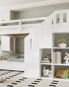 Letto a castello per bambini, letto matrimoniale, letto multifunzionale per bambini, con scale e vani portaoggetti, ringhiera stabile, senza materasso, 90*