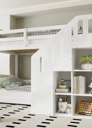 Letto a castello per bambini, letto matrimoniale, letto multifunzionale per bambini, con scale e vani portaoggetti, ringhiera stabile, senza materasso, 90*