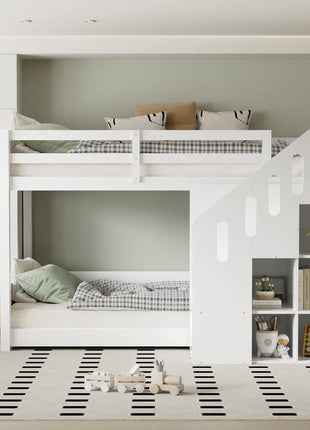 Letto a castello per bambini, letto matrimoniale, letto multifunzionale per bambini, con scale e vani portaoggetti, ringhiera stabile, senza materasso, 90*