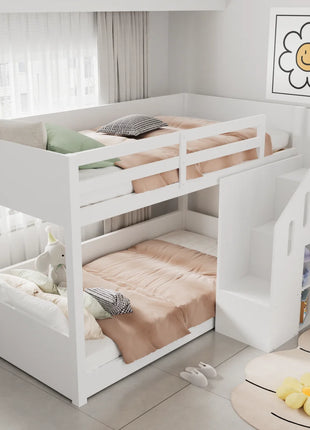 Letto a castello per bambini, letto matrimoniale, letto multifunzionale per bambini, con scale e vani portaoggetti, ringhiera stabile, senza materasso, 90*