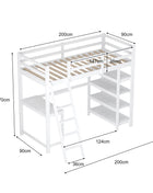 Letto a castello Aura in legno con scrivania e ripiano 140x200 cm Letto a castello singolo in legno massello Letto a castello per bambini