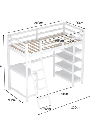Letto a castello Aura in legno con scrivania e ripiano 140x200 cm Letto a castello singolo in legno massello Letto a castello per bambini