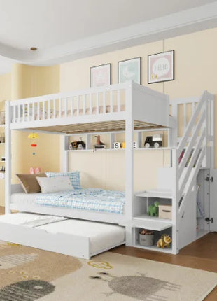 Letto a castello (senza materasso), lettino per bambini, cassettiera, scaffale, armadio, vano portaoggetti, 90x cm, bianco