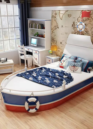 Letto per Bambini in Legno Massello 2026, Letto Singolo per Ragazzi, Design Creativo a Forma di Barca Nautica 1,5m con Ringhiera