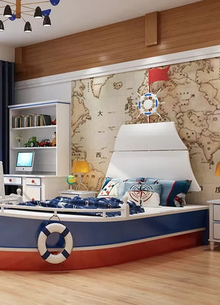 Letto per Bambini in Legno Massello 2026, Letto Singolo per Ragazzi, Design Creativo a Forma di Barca Nautica 1,5m con Ringhiera