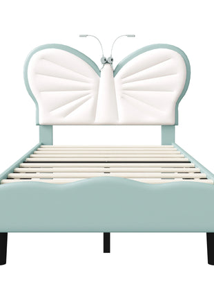 Rosahqnda Letto per bambini 90x200 cm,Cama singolo per ragazzi e ragazze,Culla a farfalla con luce LED, testiera regolabile in velluto,senza materasso