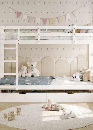 Fanganeg Letto a castello per bambini con scaletta, divano letto estraibile 90 x 200 cm con 2 basi a doghe, letto a castello con barriera di sicurezza, bianco