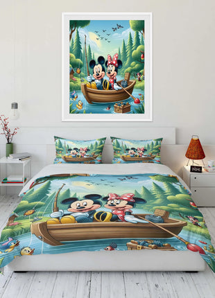 Set di Biancheria da Letto con Stampa Mickey e Minnie Mouse, Set in Microfibra con Federe, Copripiumino per Adulti, Set per Camera da Letto