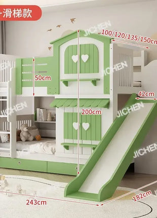 Letto a Castello per Bambine JC, Letto a Due Piani Rosa Stile Principessa con Scivolo