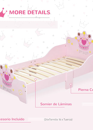 Letto HOMCOM per bambini + 3 anni 143x73x60 cm carico 50 kg rosa