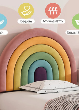 Comanlai 90 * 200 cm Letto imbottito in velluto Letto singolo in legno per bambine, letto per bambini con testiera arcobaleno rosa