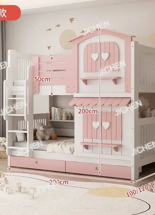 Letto a Castello per Bambine JC, Letto a Due Piani Rosa Stile Principessa con Scivolo