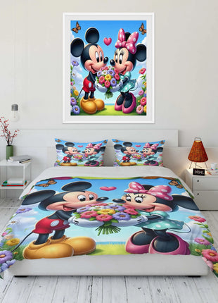 Set di Biancheria da Letto con Stampa Mickey e Minnie Mouse, Set in Microfibra con Federe, Copripiumino per Adulti, Set per Camera da Letto