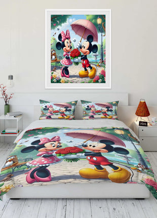 Set di Biancheria da Letto con Stampa Mickey e Minnie Mouse, Set in Microfibra con Federe, Copripiumino per Adulti, Set per Camera da Letto