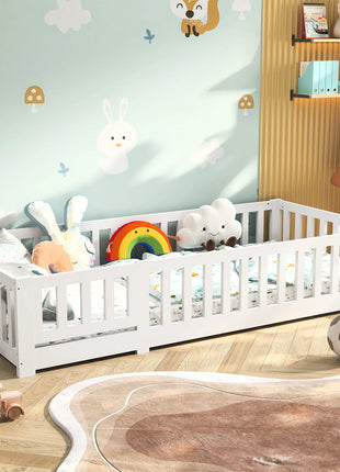 Letto per Bambini RosahqndaKids in Legno Massiccio Montessori con Protezione Anticaduta - Letto Sicuro per Bambini - Design Scandinavo