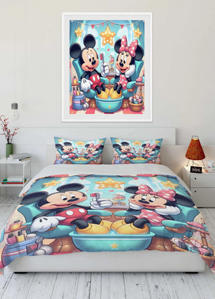 Set di Biancheria da Letto con Stampa Mickey e Minnie Mouse, Set in Microfibra con Federe, Copripiumino per Adulti, Set per Camera da Letto