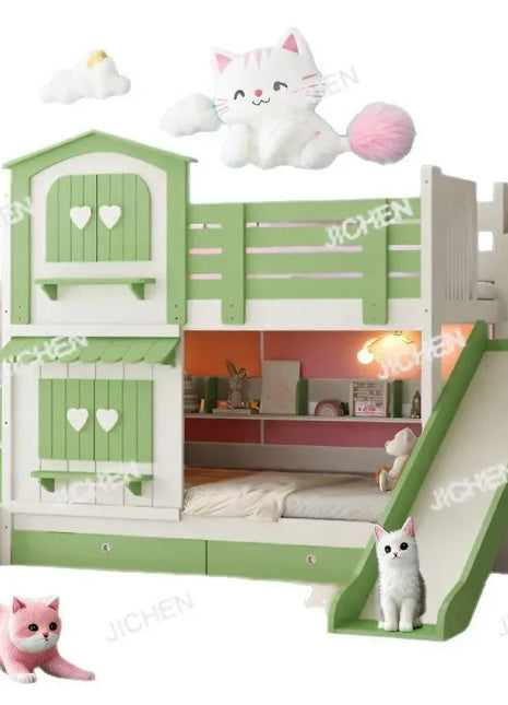 Letto a Castello per Bambine JC, Letto a Due Piani Rosa Stile Principessa con Scivolo