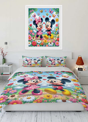 Set di Biancheria da Letto con Stampa Mickey e Minnie Mouse, Set in Microfibra con Federe, Copripiumino per Adulti, Set per Camera da Letto