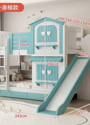 Letto a Castello per Bambine JC, Letto a Due Piani Rosa Stile Principessa con Scivolo