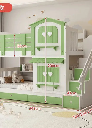 Letto a Castello per Bambine JC, Letto a Due Piani Rosa Stile Principessa con Scivolo