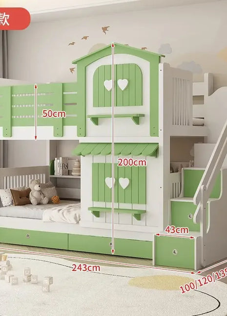 Letto a Castello per Bambine JC, Letto a Due Piani Rosa Stile Principessa con Scivolo