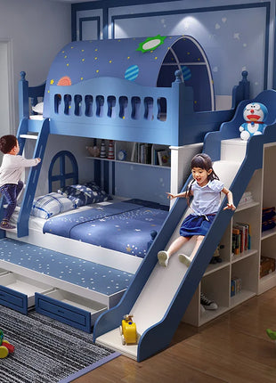Letto per bambini Ragazzi Letto alto e basso a castello Letto per madre e bambino Scivolo A due strati rialzato