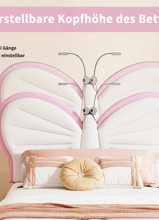 Rosahqnda Letto per bambini 90x200 cm,Cama singolo per ragazzi e ragazze,Culla a farfalla con luce LED, testiera regolabile in velluto,senza materasso