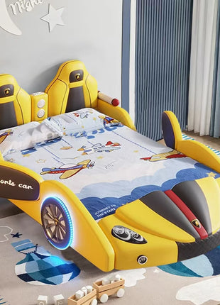 # Per letto per bambini moderno e fresco in stile auto Letto per bambini imbottito in pelle per ragazzi Letto matrimoniale creativo con guardrail