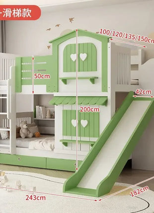 Letto a Castello per Bambine JC, Letto a Due Piani Rosa Stile Principessa con Scivolo