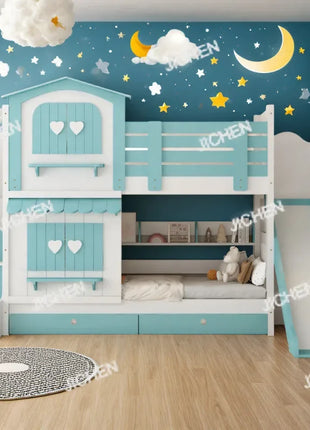 Letto a Castello per Bambine JC, Letto a Due Piani Rosa Stile Principessa con Scivolo