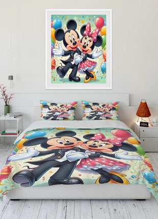 Set di Biancheria da Letto con Stampa Mickey e Minnie Mouse, Set in Microfibra con Federe, Copripiumino per Adulti, Set per Camera da Letto
