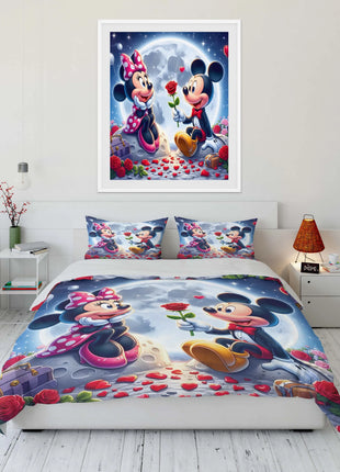 Set di Biancheria da Letto con Stampa Mickey e Minnie Mouse, Set in Microfibra con Federe, Copripiumino per Adulti, Set per Camera da Letto