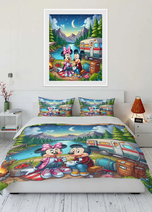 Set di Biancheria da Letto con Stampa Mickey e Minnie Mouse, Set in Microfibra con Federe, Copripiumino per Adulti, Set per Camera da Letto