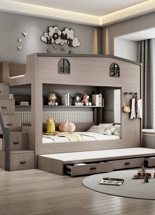 Letto a castello per bambini con cassetto portaoggetti loft letto matrimoniale Scale da arrampicata cornici complete Queen Wooden literas de 2 camas mobili per camera da letto