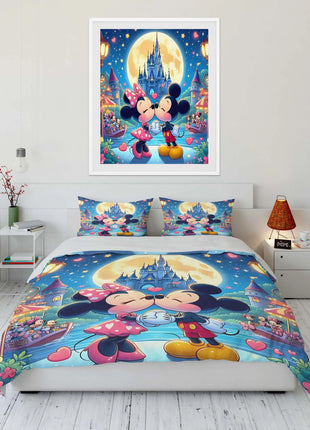 Set di Biancheria da Letto con Stampa Mickey e Minnie Mouse, Set in Microfibra con Federe, Copripiumino per Adulti, Set per Camera da Letto