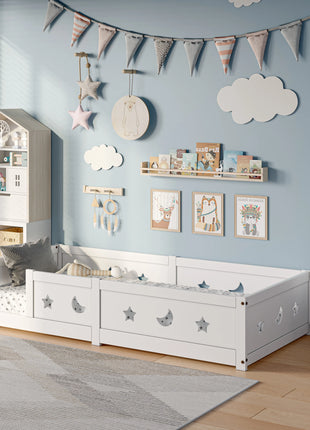 Letto per Bambini RosahqndaKids in Legno Massiccio Montessori con Protezione Anticaduta - Letto Sicuro per Bambini - Design Scandinavo