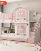 Letto a Castello per Bambine JC, Letto a Due Piani Rosa Stile Principessa con Scivolo