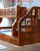 Letti a castello in legno massello per bambini, combinazione a due livelli, letto superiore e inferiore con scivolo