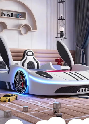 Letti per bambini di sicurezza normale Guardrail a forma di auto Box in stile moderno Letti per bambini Design per ragazzi Mobili per bambini singoli illuminati per la casa